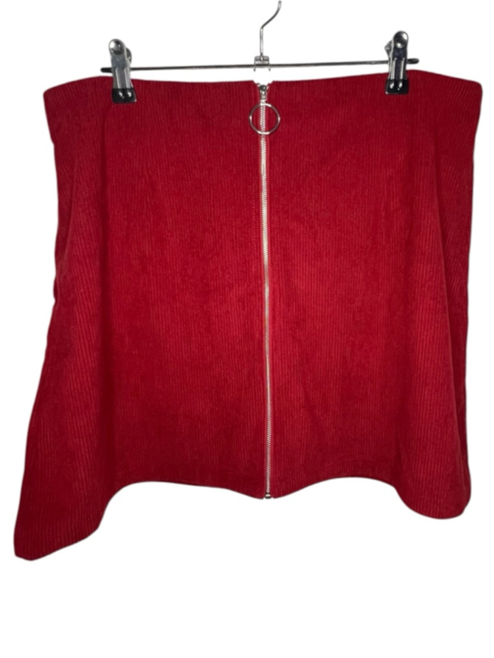 NWT Cider Wine Red Y2K Ribbed Front O-Ring Zipper Corduroy Mini Skirt